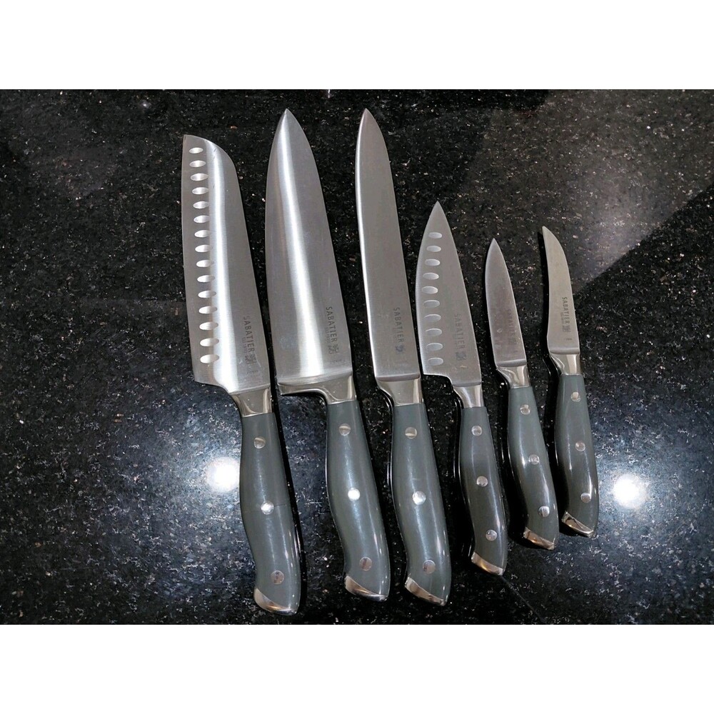 Set Of 6 Sabatier Knives Gray Rivet Handles 21D890